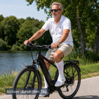Mann mit Kompressionssocken beim Radfahren für leichte und aktive Beine im Alltag